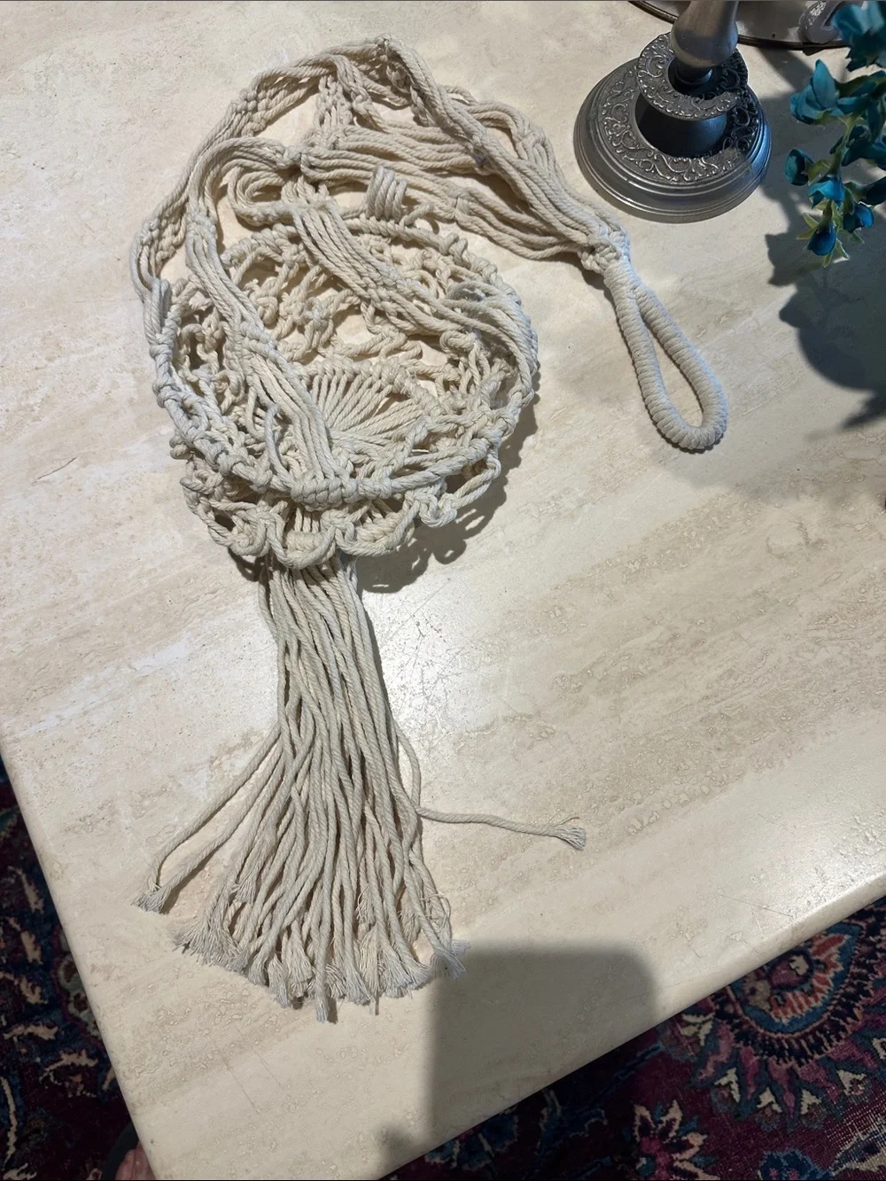 Handmade Macrame Hanging Planter Pot Holder - Cream 38 long